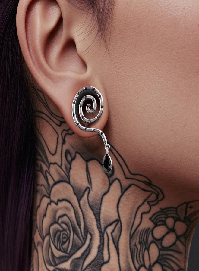 COOEAR Spiral Gothic Ear Gauges with Black Crystal, Ear Plugs for Men & Women, hollow structure Stretchers Expander 0g(8mm). - Image 2